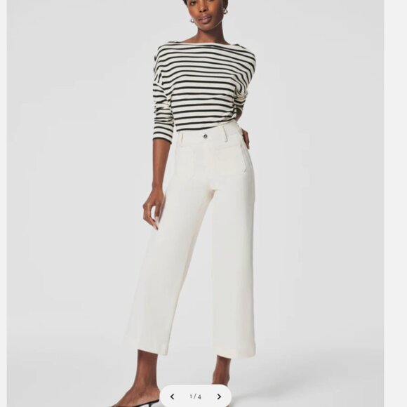 NWT SPANX Cropped Wide Leg Jeans in Ecru Wash Pull On XL - Picture 4 of 10